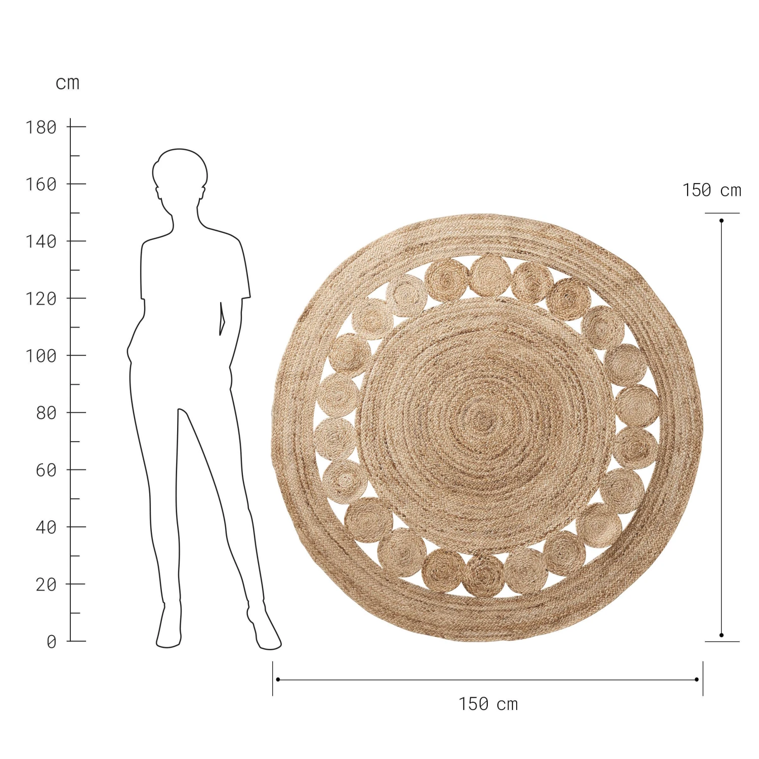 ALL NATURE Hanf-Teppich Mit Lochmuster Ă150cm - Image 3