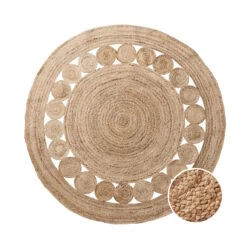 ALL NATURE Hanf-Teppich Mit Lochmuster Ø150cm