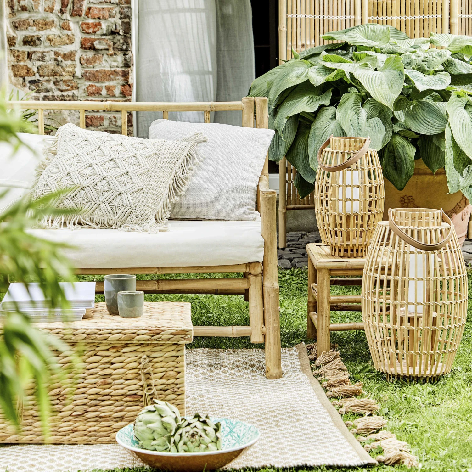 Laterne Mit Henkel 36 Cm BAMBOO NIGHTS In Beige - Image 2